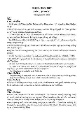 Đề kiểm tra 1 tiết môn  lịch sử 12 thời gian  45 phút